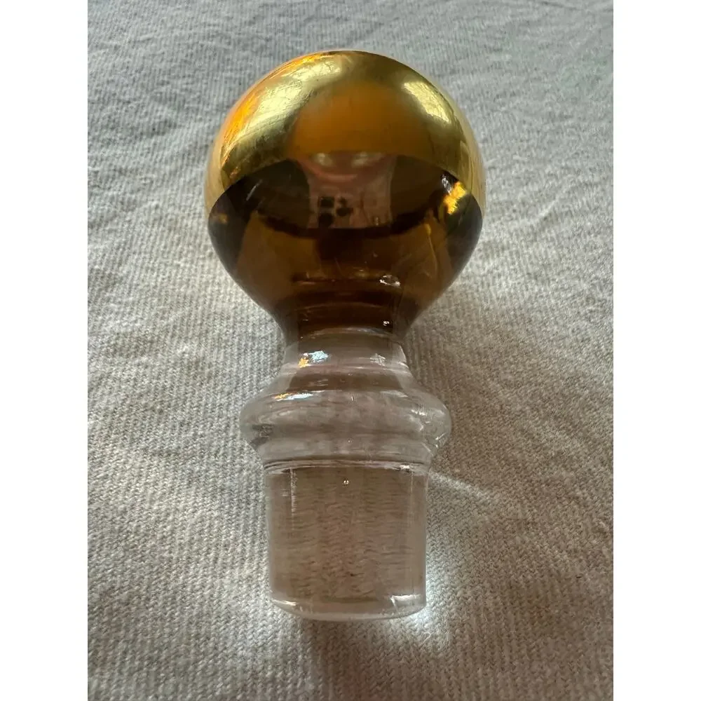 Vintage Ball Art Glass Decanter Stopper gold plated Mid-Century Modern